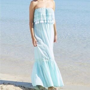 Debbie Katz Off the Shoulder Beach Boho Feminine Beach Resort Teal Maxi Dress S
